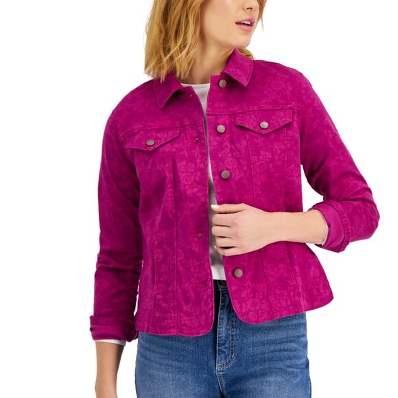 Charter Club Denim Pink Fancy Floral Printed Women's Jacket XXL NWT - Picture 1 of 5
